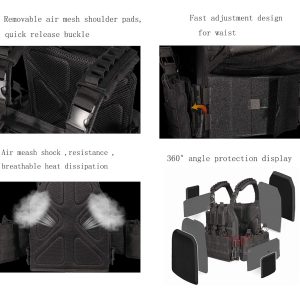 Breathable Lightweight Adjustable Tactical Vest Modular Plate Carrier Quick Release 1000D Nylon Molle System