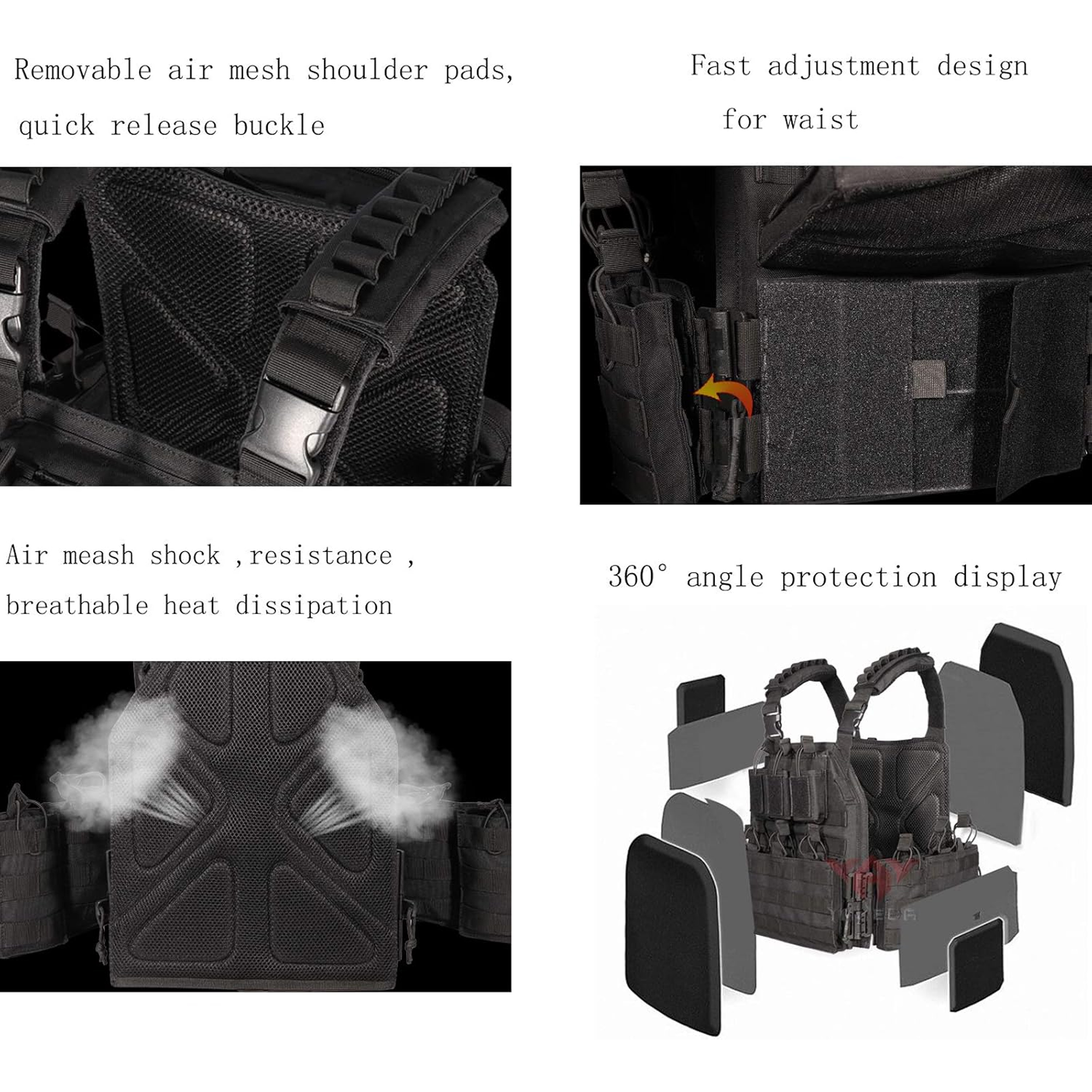 Breathable Lightweight Adjustable Tactical Vest Modular Plate Carrier Quick Release 1000D Nylon Molle System Breathable Lightweight Adjustable Tactical Vest Modular Plate Carrier Quick Release 1000D Nylon Molle System