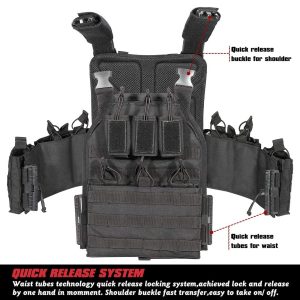 Breathable Lightweight Adjustable Tactical Vest Modular Plate Carrier Quick Release 1000D Nylon Molle System