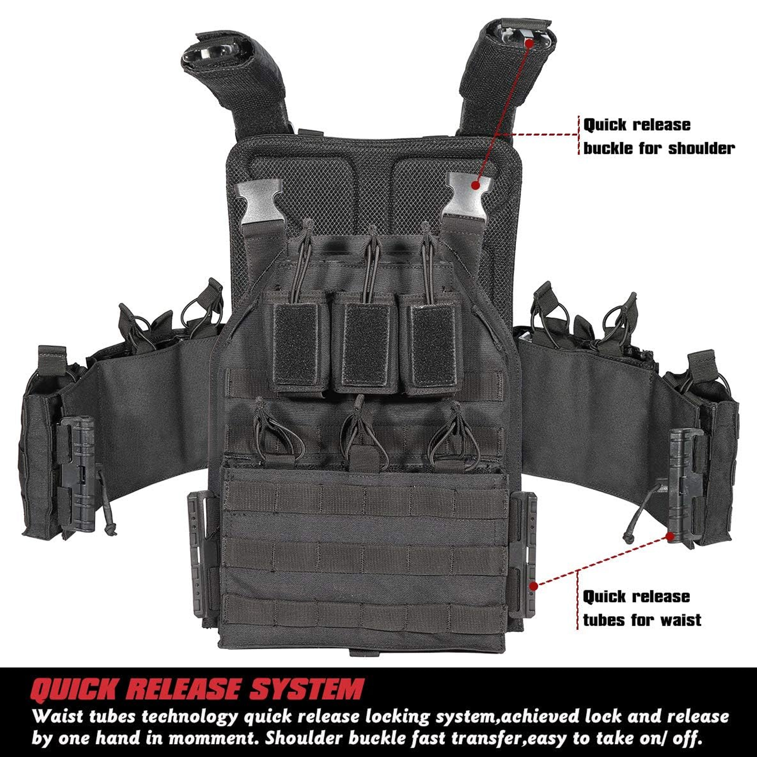 Breathable Lightweight Adjustable Tactical Vest Modular Plate Carrier Quick Release 1000D Nylon Molle System Breathable Lightweight Adjustable Tactical Vest Modular Plate Carrier Quick Release 1000D Nylon Molle System