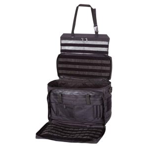 Constructed from durable 600D Polyester Cordura for long-lasting use. Features YKK zippers for smooth, reliable operation. Equipped with a side mount patch and ID window on the back for identification and customization. Dual fold-open web platforms provide organized storage options. Fold-out front organizer panel with mesh pockets for easy visibility of contents. Adjustable main compartment divider allows customization of storage space. Main compartment dimensions: 13.25" x 18.5" x 7.5" for versatile storage. Front pocket dimensions: 10" x 18.5" x 3" for smaller essentials. Ideal for tactical, patrol, or professional use, keeping gear organized and accessible. Lightweight yet rugged design for easy carry and maximum durability.