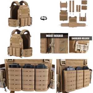 Breathable Adjustable Beige Tactical Weight Training Plate Carrier Quick Release MOLLE Outdoor Training Vests